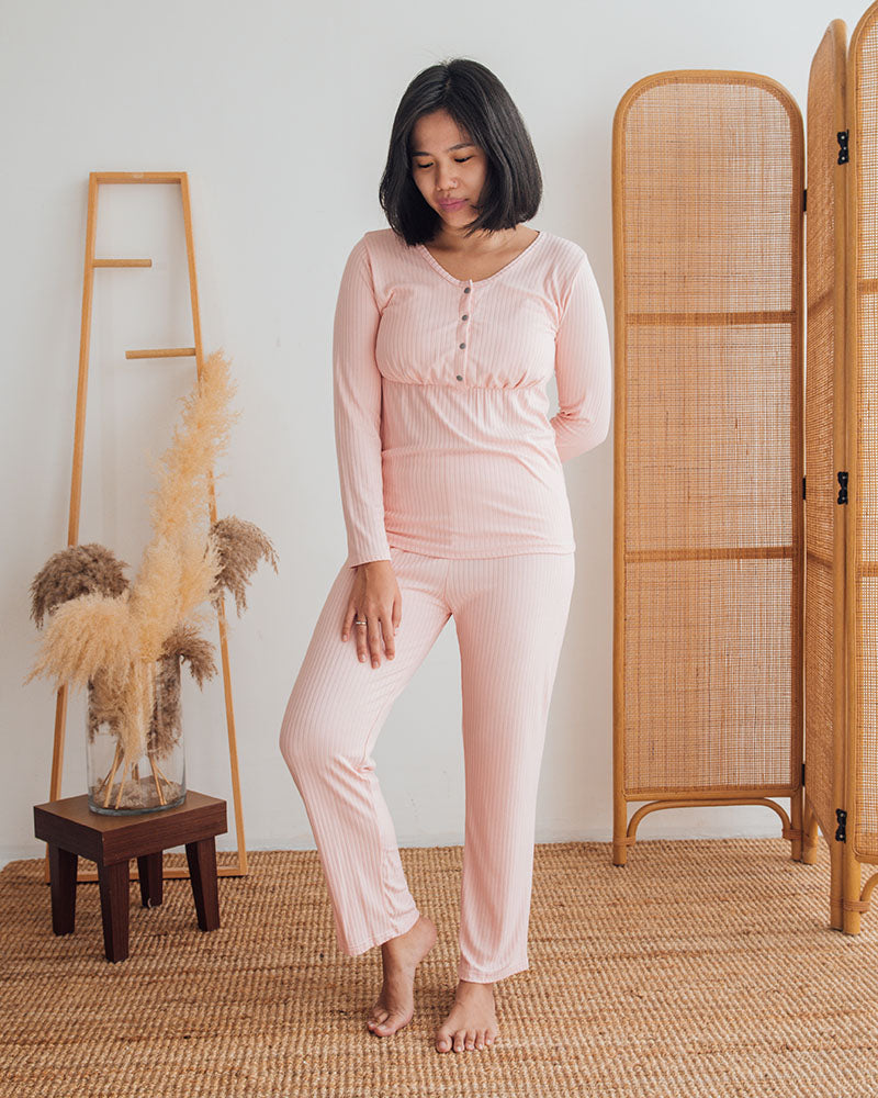 Stretchable Maternity Long Pants  Confinement Sleepwear – Summer & Peach